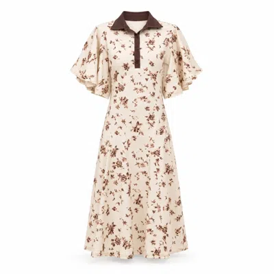 Carmen Says Women's Brown Blooms Flower Print Midi Dress In Neutral