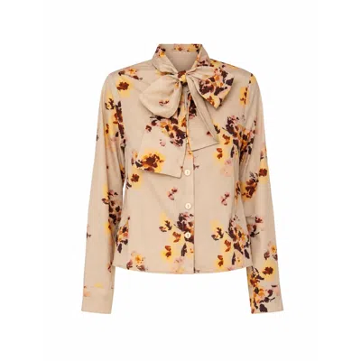 Carmen Says Women's Brown Juliette Floral Print Ribbon Blouse In Neutral