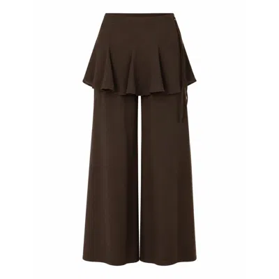 Carmen Says Women's Brown Pisco Flared Pants With Wrapped Skirt Details
