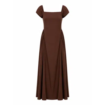 Carmen Says Women's Bruna Off Shoulder Brown Maxi Dress