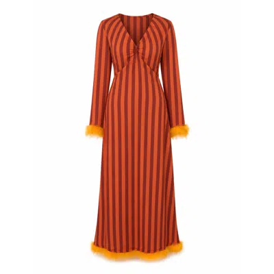 Carmen Says Women's Colombina Red & Orange Striped Long Occasion Dress