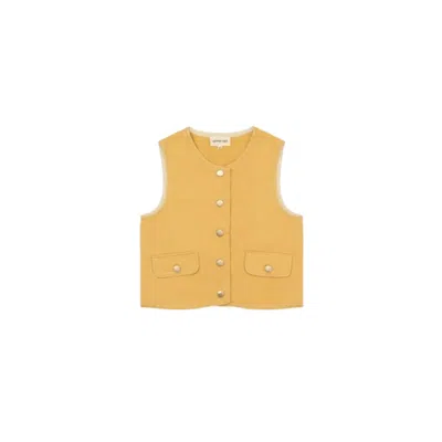 Carmen Says Desk Pale Yellow Denim Vest Jacket In Mustard, Women's At Urban Outfitters In Brown