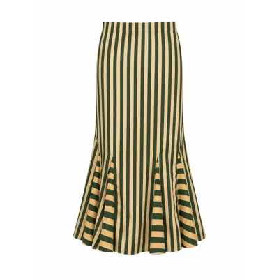 Carmen Says Women's Garland Midi Green Striped Skirt In Yellow