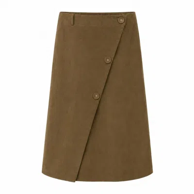 Carmen Says Women's Green Pace Khaki Velvet Midi Skirt