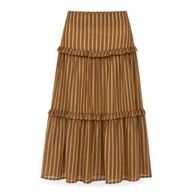 Carmen Says Women's Green Striped Zafira Pink Print Maxi Skirt In Brown