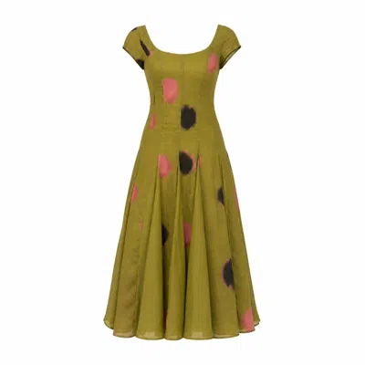 Carmen Says Women's Honour Green Polka Dot Print Occasion Dress In Multi