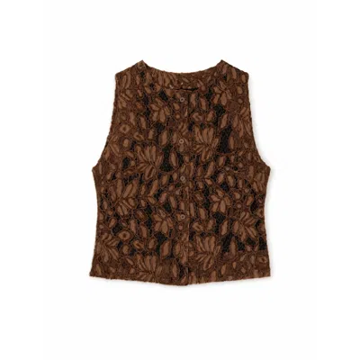 Carmen Says Women's Lovers Brown Velvet Lace Occasion Top