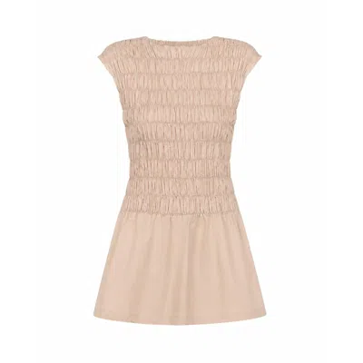 Carmen Says Women's Neutrals Sorelle Striped Smocked Mini Dress In Pink