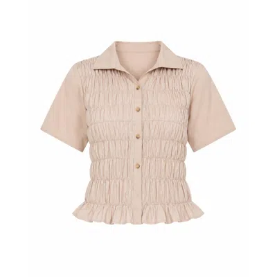 Carmen Says Women's Neutrals Sorelle Striped Smocked Top In Brown