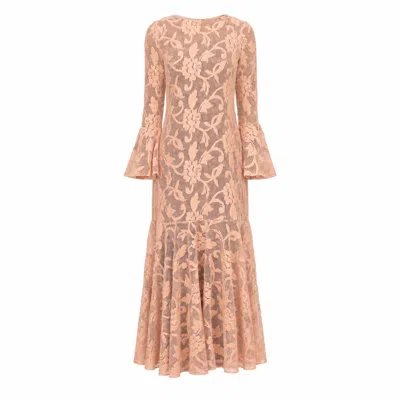 Carmen Says Women's Pink Jester Embroidery Midi Dress
