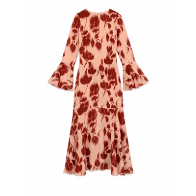 Carmen Says Women's Red Jester Flower Print Midi Dress