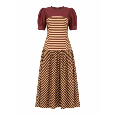 Carmen Says Women's Red Sugarplum Burgundy Striped Dress In Multi