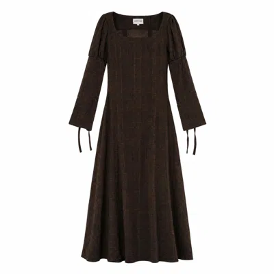 Carmen Says Women's Rush Brown Plaid Maxi Dress In Black