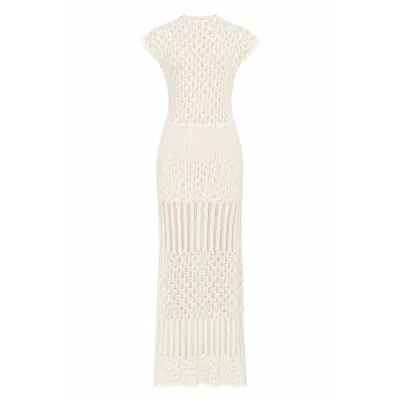 Carmen Says Women's Sappy White Knit Maxi Dress In Pink
