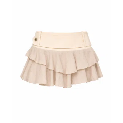 Carmen Says Women's Solea White Ruffle Denim Mini Skirt In Neutral