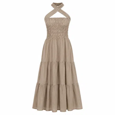 Carmen Says Women's Striped Grace Brown Maxi Dress