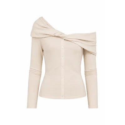 Carmen Says Women's Tender White Off Shoulder Jersey Top In Neutral