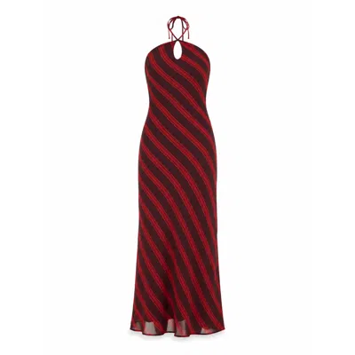 Carmen Says Women's Whispered Striped Burgundy & Red Long Occasion Dress