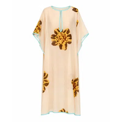 Carmen Says Women's White Saltair Floral Kaftan Dress In Neutral