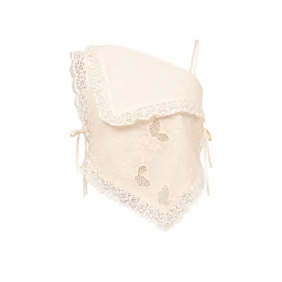 Carmen Says Women's White Sunlit Cream Asymmetric Embroidered Top