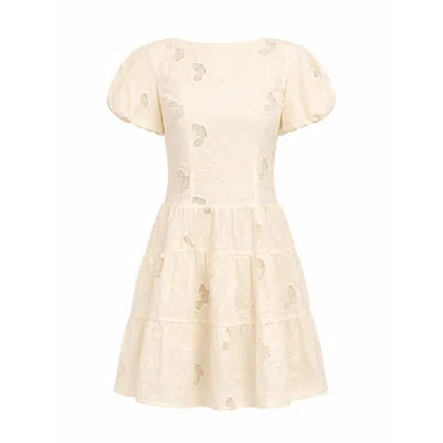 Carmen Says Women's White Sunlit Cream Embroidered Dress In Pink