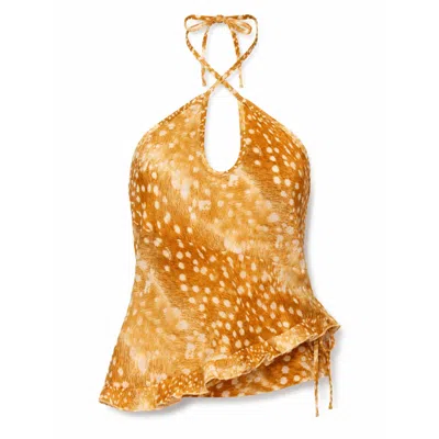 Carmen Says Women's Yellow Wild Ecstasy Animal Print Top In Brown