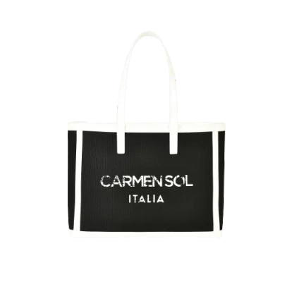 Carmen Sol Capri Black Canvas Mid Tote In White