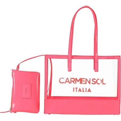 Carmen Sol Capri Mid Clear Tote In Neon Pink
