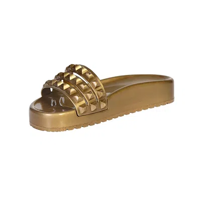 Carmen Sol Franco 3 Strap Slides Ultra Shiny In Gold