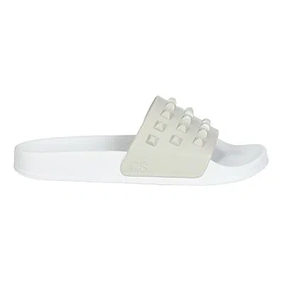 Carmen Sol Franco White Slides Light Grey 10 In Light Grey