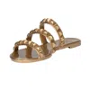 Carmen Sol Maria 3 Strap Flat Jelly Sandals In Gold