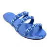 Carmen Sol Maria 3 Strap Flat Sandal Baby Blue Metallic In Blue