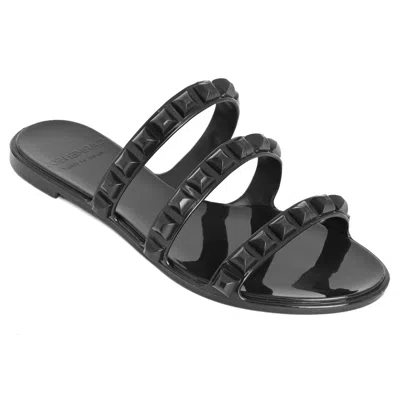 Carmen Sol Maria 3 Strap Flat Jelly Sandals In Black