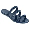 Carmen Sol Maria 3 Strap Flat Sandal Navy Blue In Blue