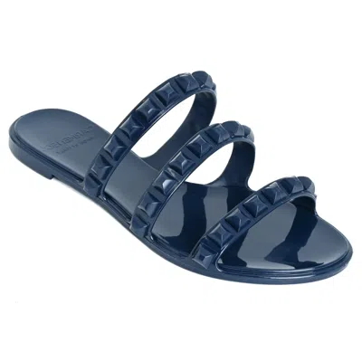 Carmen Sol Maria 3 Strap Flat Sandal Navy Blue