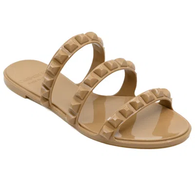 Carmen Sol Maria 3 Strap Flat Sandal Nude In Brown