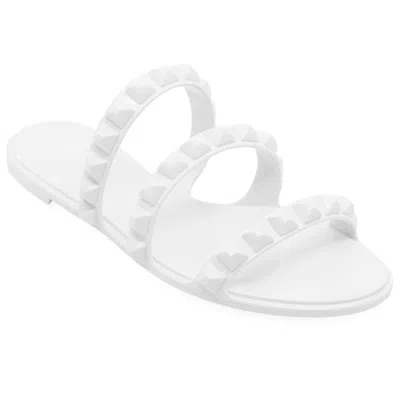 Carmen Sol Maria 3 Strap Flat Sandal | Studded Flat Shoes For Women | Waterproof &amp; Weather Resistant | High In White