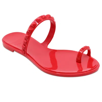 CARMEN SOL MARIA FLAT SANDALS IN RED | CUSHIONED SOLE, STUDDED TOE RING &AMP; STRAP | WATERPROOF &AMP; WEATHER 