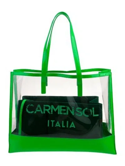 Pre-owned Carmen Sol Pvc Tote In Green