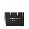 Carmen Sol Roma Black Canvas Large Tote In White