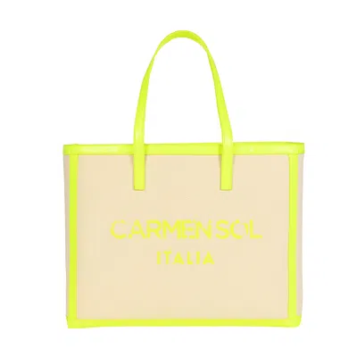 Carmen Sol Roma Canvas Large Tote In Neon-yellow