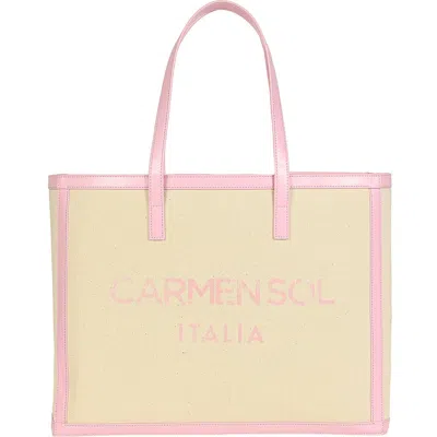 Carmen Sol Roma Large Canvas Tote In Baby Pink