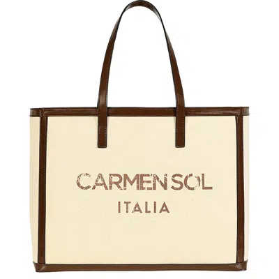 Carmen Sol Roma Large Canvas Tote In Brown