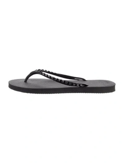 Pre-owned Carmen Sol Rubber Studded Accents Flip Flops In Black