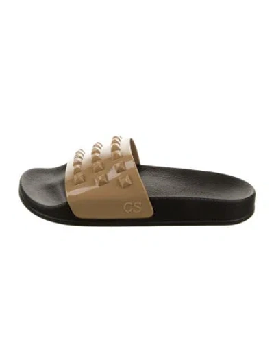 Pre-owned Carmen Sol Rubber Studded Accents Slides In Brown