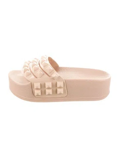 Pre-owned Carmen Sol Rubber Studded Accents Slides In Neutral
