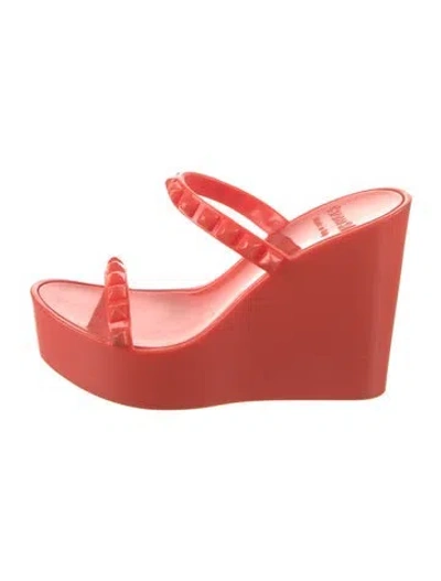 Pre-owned Carmen Sol Rubber Studded Accents Slides In Orange