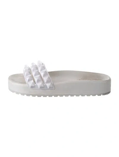 Pre-owned Carmen Sol Rubber Studded Accents Slides In White