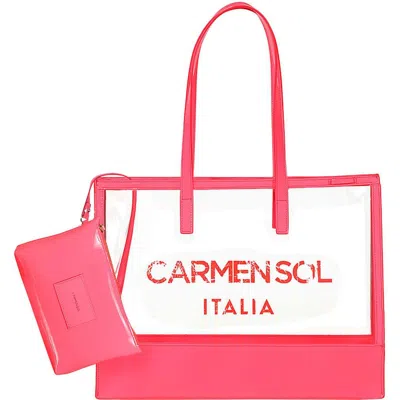 Carmen Sol Taormina Large Clear Tote In Neon Pink
