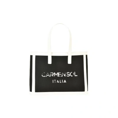 Carmen Sol Venezia Black Canvas Mini Tote In White